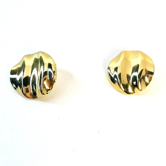 NWT Gold Stud Earrings Women Modern Professional 1 inch Minimalist Office - Picture 3 of 6